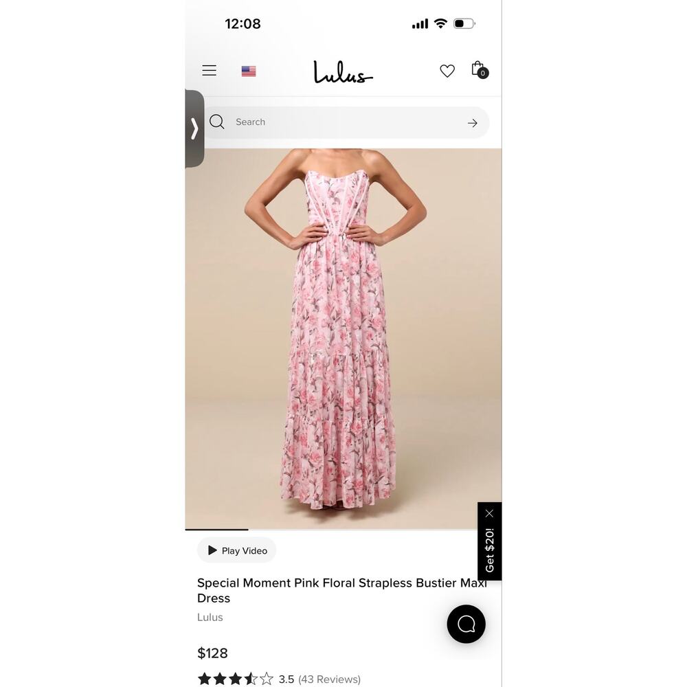 Lulus Special Moment Pink Floral Strapless Bustier Maxi Dress Women’s XL